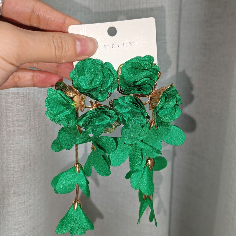 Chiffon flower multi-layered holiday-style earrings, exaggerated earrings with a light luxury feel