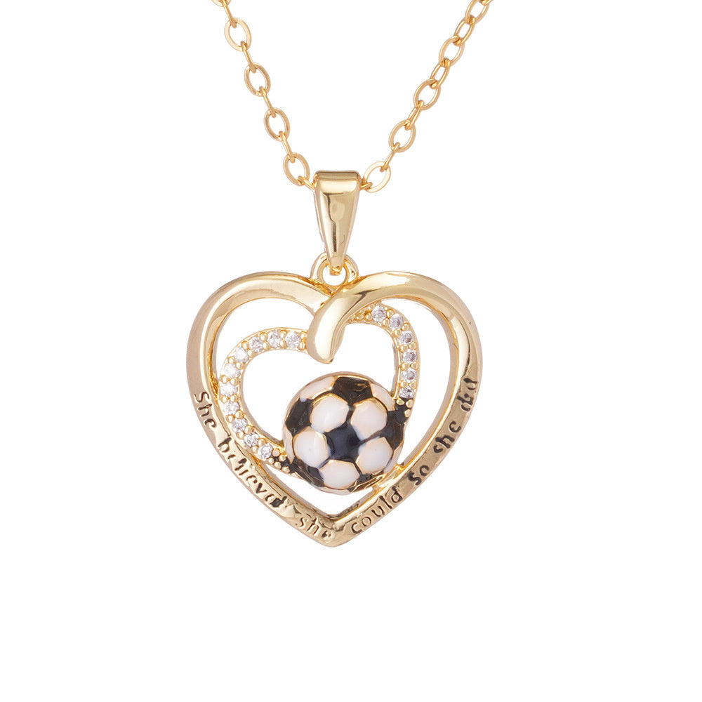 Ink-filled World Cup necklace jewelry, football, light luxury, simple and elegant, alloy heart