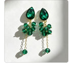 Teardrop-shaped gemstone earrings with multi-layered crystal beads and long tassel design