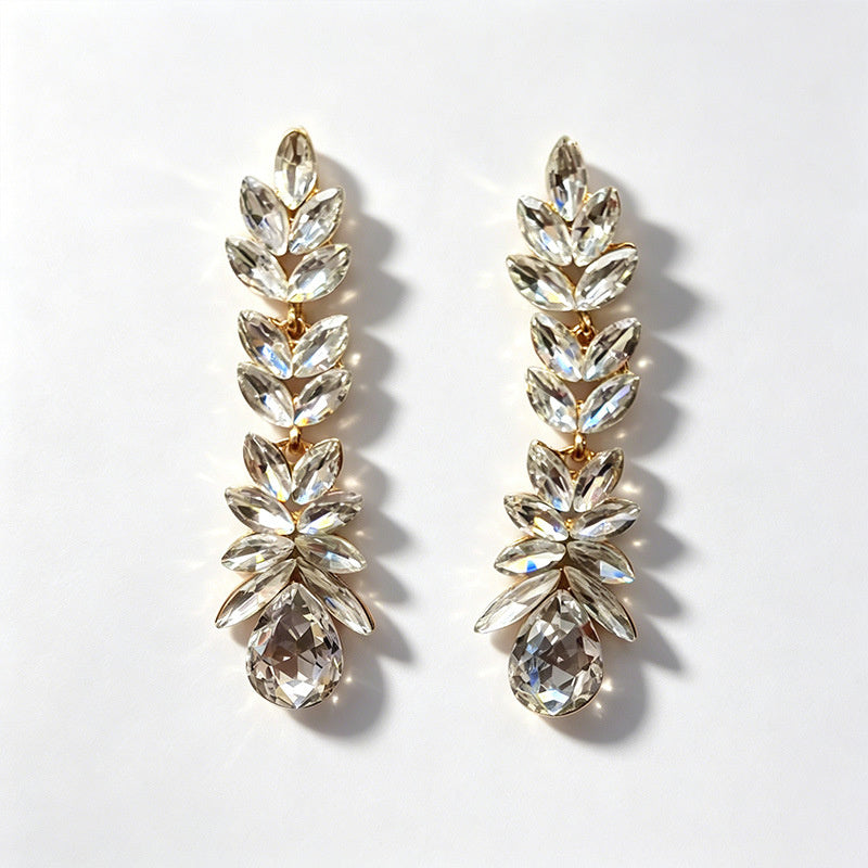 Colorful crystal wheat ear long water drop earrings, dress accessories, stage performance earrings