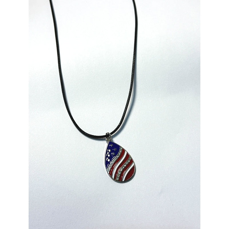 American Independence Day Flag Pendant Necklace with Rhinestones Patriotic Theme Collarbone Chain for Women