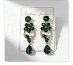 Luxurious floral with full diamond accents, long waterdrop gemstone earrings, court-style versatile earrings that enhance complexion