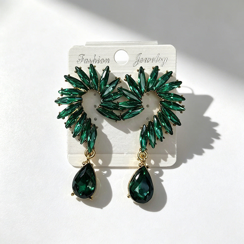 Colorful Stone Water High-End Long Drop Earrings, Versatile Metal Jewelry