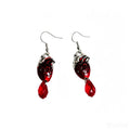 Punk-style simulated heart with distressed silver edges red crystal pendants, unique and trendy street style earrings