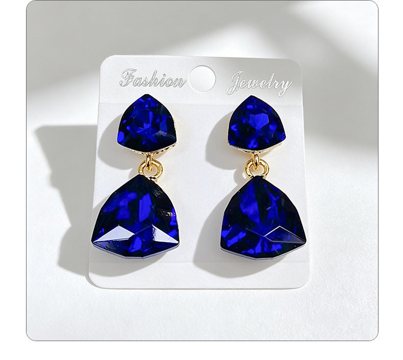 Light luxury style teardrop-shaped faceted crystal multi-layered design earrings, elegant and versatile accessories for everyday wear