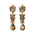 Colorful Crystal Leaf Long Earrings, Luxurious Palace-Style Exquisite Atmosphere Fashion Earrings