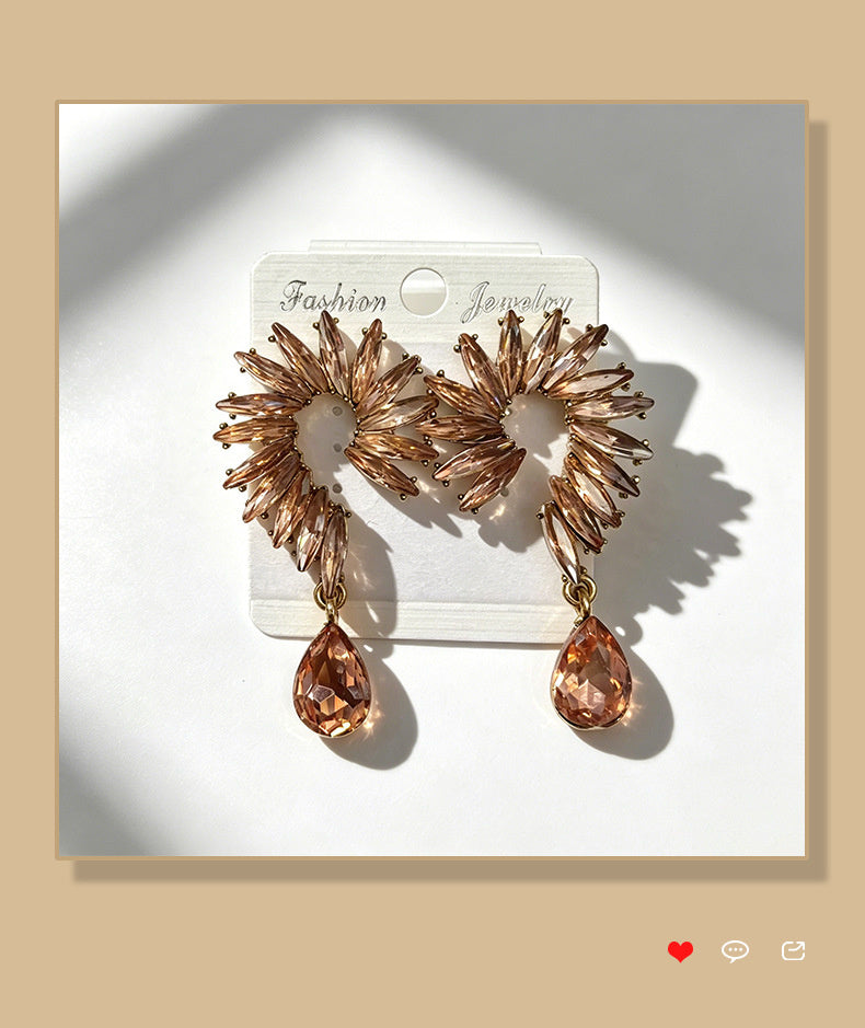 Colorful Stone Water High-End Long Drop Earrings, Versatile Metal Jewelry