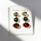 Luxury three-color gemstone with oval teardrop shape, available in multiple colors, durable and non-fading, fashionable earrings