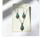 Distressed turquoise earring and necklace set, distressed alloy jewelry, bohemian style accessories