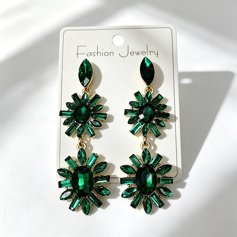 Multi-color rhinestone flower earrings, light luxury and versatile
