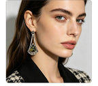 Fan-shaped triangular pattern gemstone ear hook crackle stone pendant niche everyday wear earrings