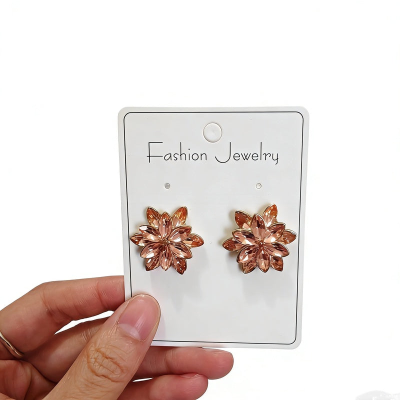 Maillard Champagne Translucent Zircon Double-Layer Snowflake Earrings with a High-End Light Luxury Feel