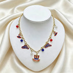 American Independence Day themed flag necklace for women, creative oil-drip star and heart pendant bracelet