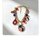 American Independence Day themed flag necklace for women, creative oil-drip star and heart pendant bracelet