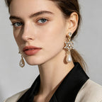 Crystal pearl with three-dimensional snowflake design and diamond inlay, Slimming long earrings