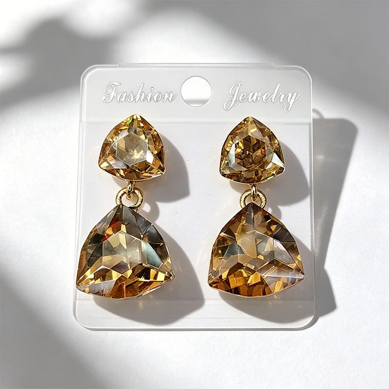 Light luxury style teardrop-shaped faceted crystal multi-layered design earrings, elegant and versatile accessories for everyday wear