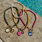 18" Custom Carabiner Charm Gemstone Beaded Necklace| Colorful Necklaces Pick Any 2 Charms| Jewelry Gift for Girls