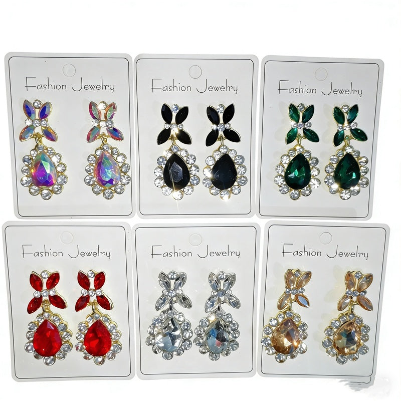Colorful high-end luxury rhinestone earrings, runway accessories, water drop diamond earrings