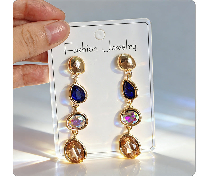 Fashionable, simple, elegant, niche, high-end, light luxury, fresh and colorful long tassel earrings