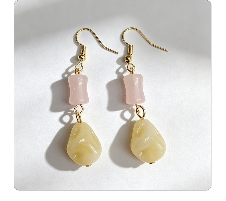 New Chinese-style red pendant pink bamboo earrings, versatile and elegant, traditional Chinese style earrings