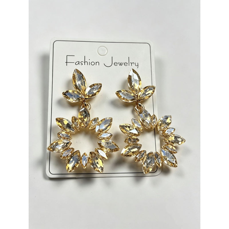 Fashionable Full-Diamond Water Drop Earrings, Elegant Pendant Crystal Geometric Hollow Earrings
