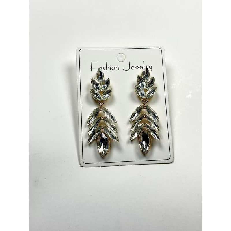 Fashionable Leaf for Women, Light Luxury Exaggerated Earrings with Crystal Tassels