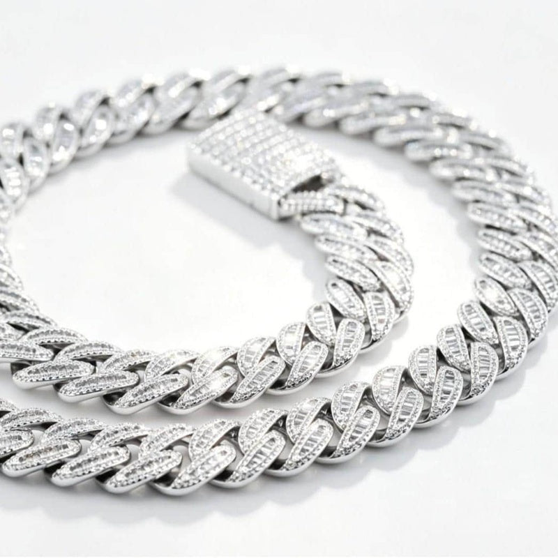 18mm Hiphop Cuban Link Chain Necklace 16-26", Copper Inlaid Zircon Bracelet 7-8-9 inches