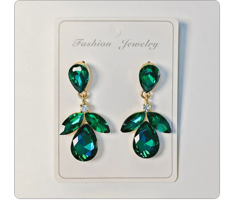 Diamond-studded multi-layered leaf drop earrings, high-end earrings