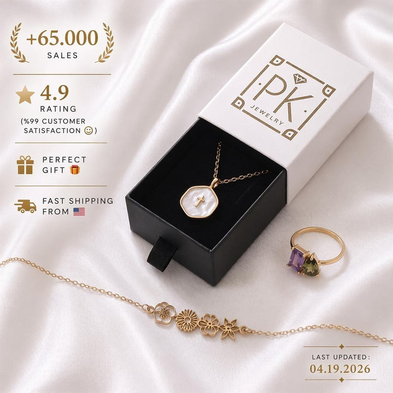 Plated Enamel Gold Sakura Flower Necklace, Christmas Gift, Gift for her, Everyday Necklace