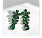 Floral waterdrop rhinestone long elegant multi-color crystal drop earrings, accessories for dress and banquet