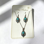 Distressed turquoise earring and necklace set, distressed alloy jewelry, bohemian style accessories