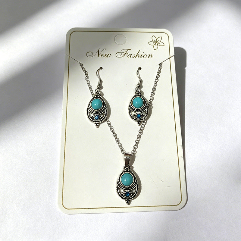 Distressed turquoise earring and necklace set, distressed alloy jewelry, bohemian style accessories