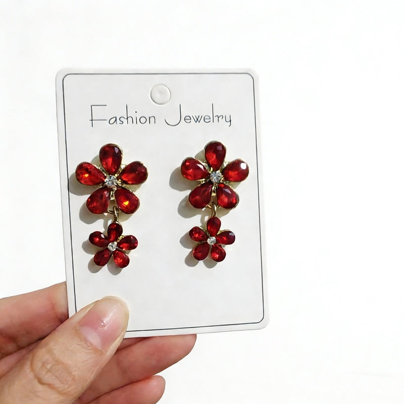 French-style light luxury creative unique champagne-colored zircon flower niche versatile fashion earrings