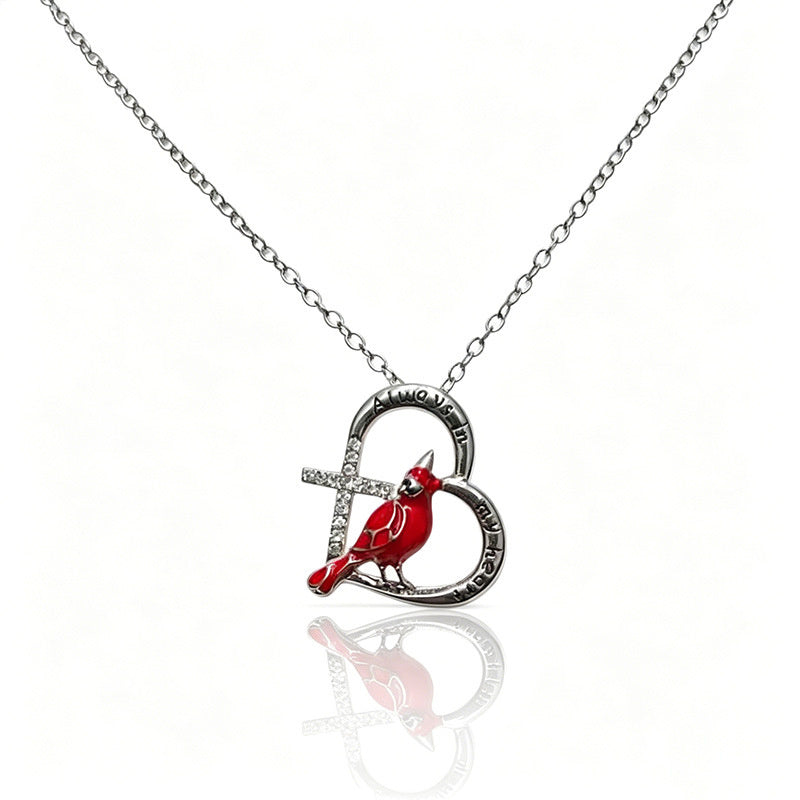 Crescent Red Bird Pendant Necklace for Women, Fashionable Heart-Shaped Diamond-Studded Clavicle Chain, Unique and Elegant Accessory