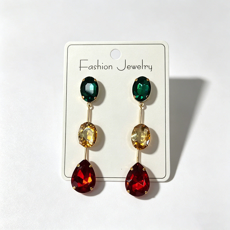 Gradient color stone long earrings, light luxury and elegant, versatile for dating