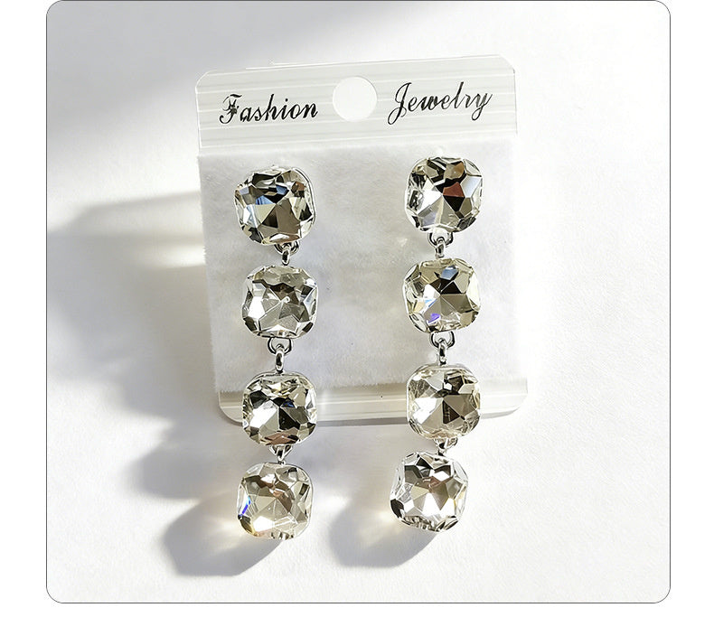 Multi-color beaded long water drop crystal earrings, fashionable, simple, versatile and elegant earrings