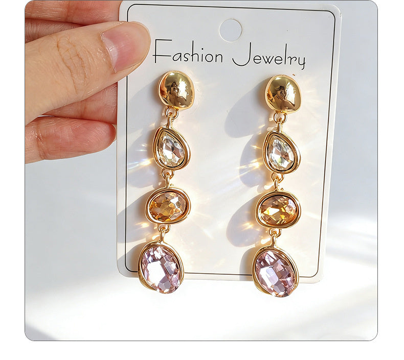Fashionable, simple, elegant, niche, high-end, light luxury, fresh and colorful long tassel earrings