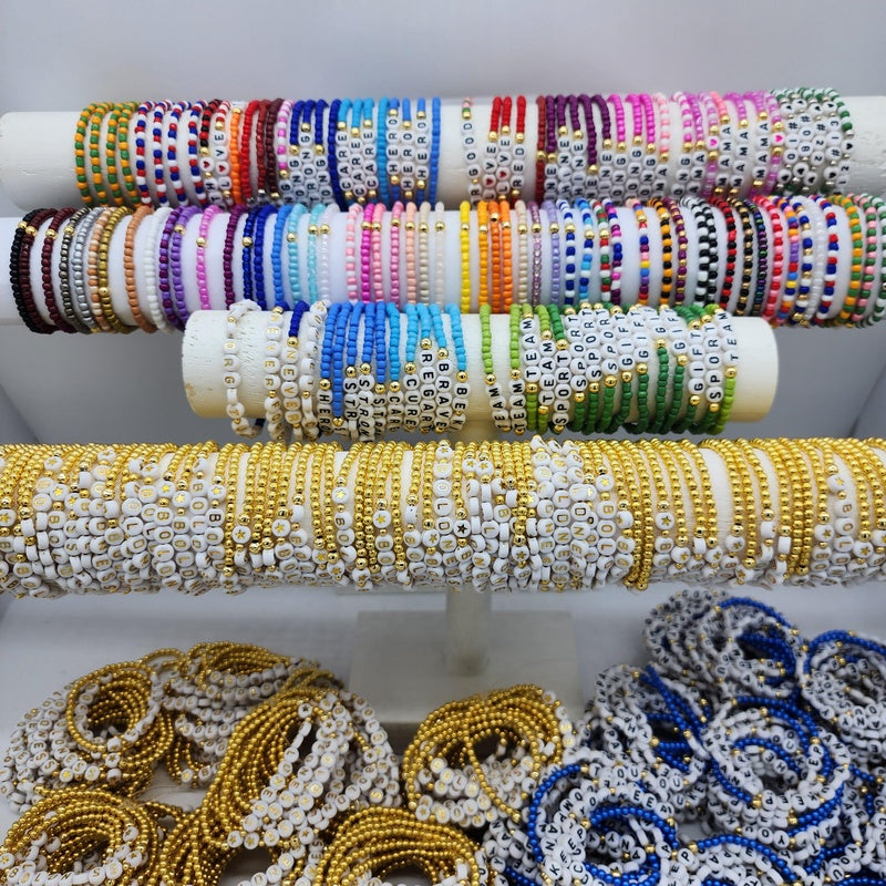 Personalized Beaded Bracelets Bulk Order, Custom Word Team Party Favors