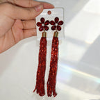 Glass Flower Tassel Earrings, Exaggerated Long Style, Fashionable and Elegant Ear Accessories