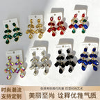 Long waterdrop crystal with fashionable tassels, available in multiple colors, high-transparency cut design, elegant earrings
