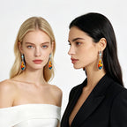 Oil painting-style water drop earrings with contrasting colors and small diamond ear hooks, niche artistic style for everyday wear