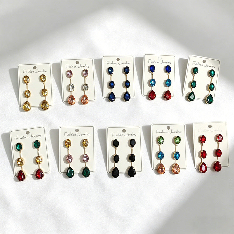 Gradient color stone long earrings, light luxury and elegant, versatile for dating