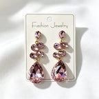 Multi-tiered long drop with colored diamonds, suitable for parties and photo shoots, versatile earrings
