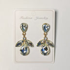 Diamond-studded multi-layered leaf drop earrings, high-end earrings