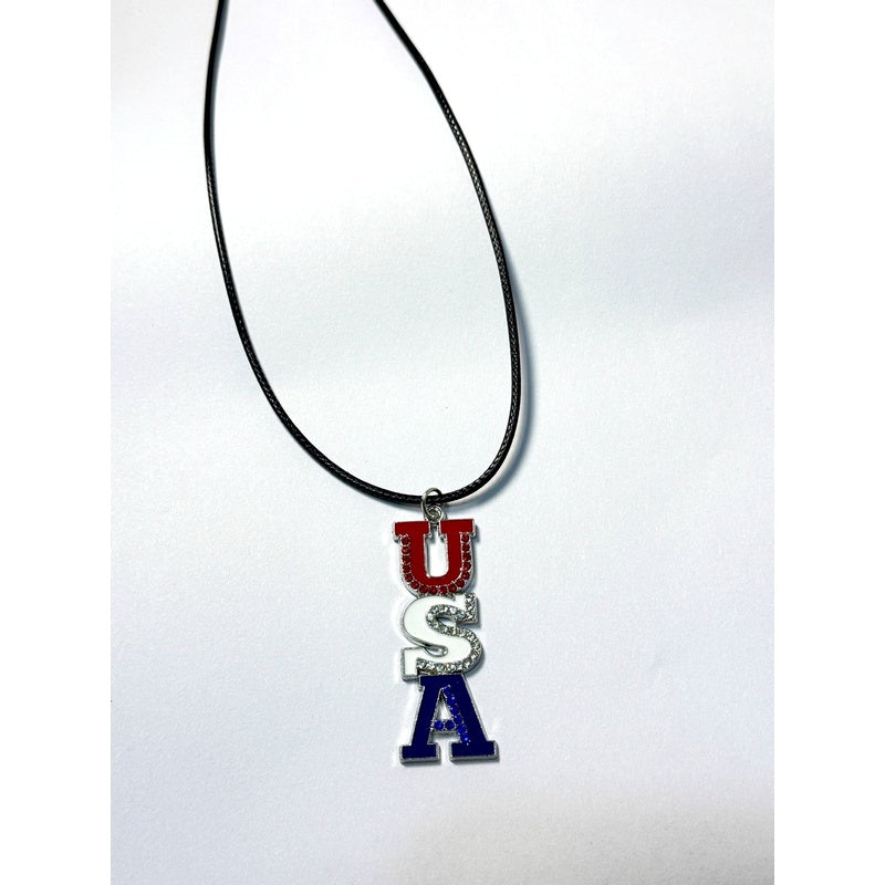 American Independence Day Flag Pendant Necklace with Rhinestones Patriotic Theme Collarbone Chain for Women