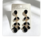 Colorful diamond leaf long earrings, niche light luxury design, stylish and versatile ear accessories