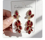Leaf and Branch Rhinestone Long Luxurious Exquisite Stud Earrings, High-End Slim Party Earrings