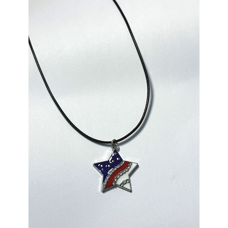 American Independence Day Flag Pendant Necklace with Rhinestones Patriotic Theme Collarbone Chain for Women