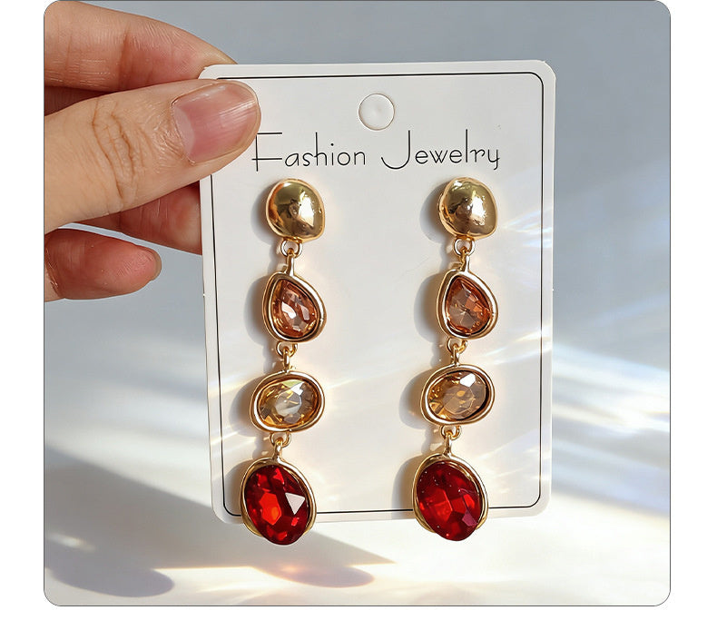 Fashionable, simple, elegant, niche, high-end, light luxury, fresh and colorful long tassel earrings