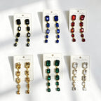 Palace-style rectangular colored diamond long drop gemstone pendant earrings, suitable for evening gowns, light luxury earrings